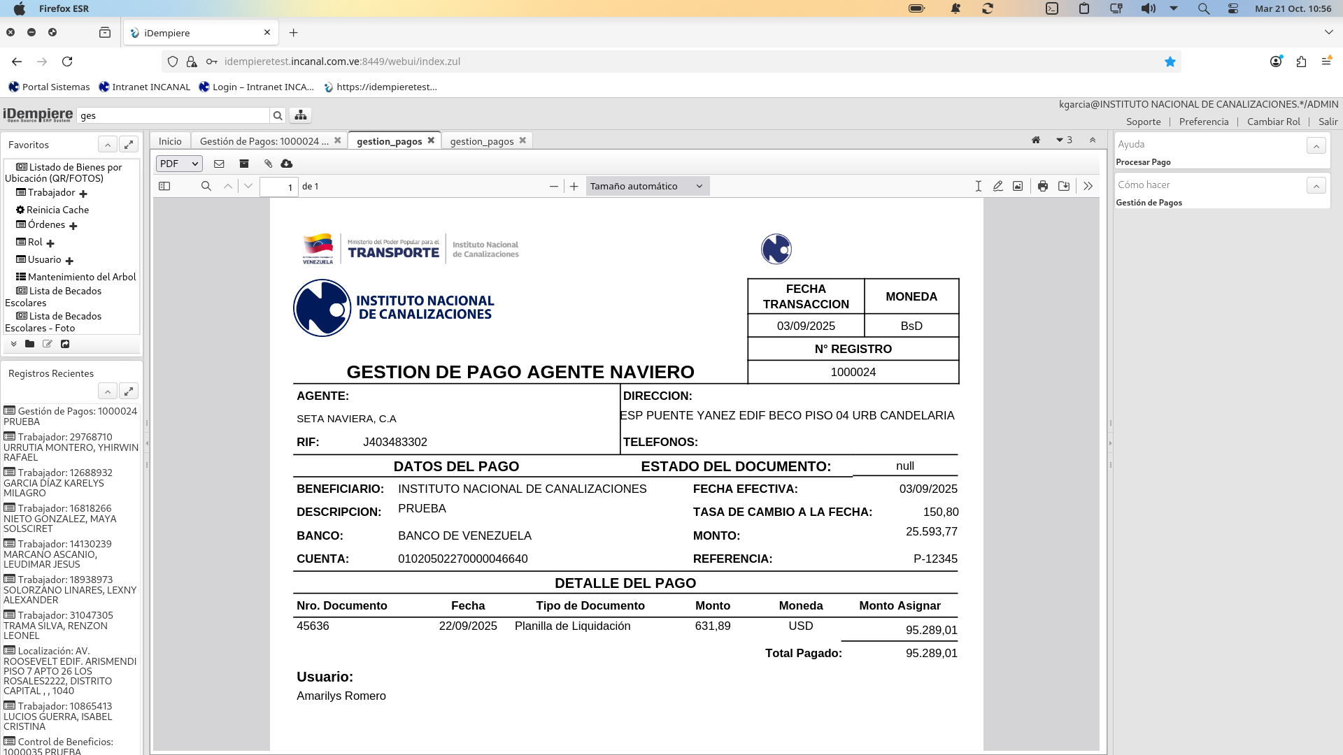 Reporte Gestión de pagos